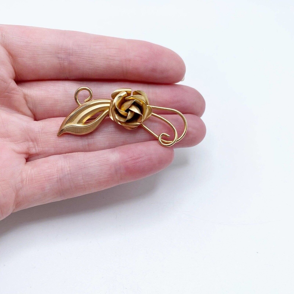 Vintage Matte Gold Tone Rose Swirl Brooch Pin 3-D Dimensional Floral Sweet 2" - Picture 3 of 4